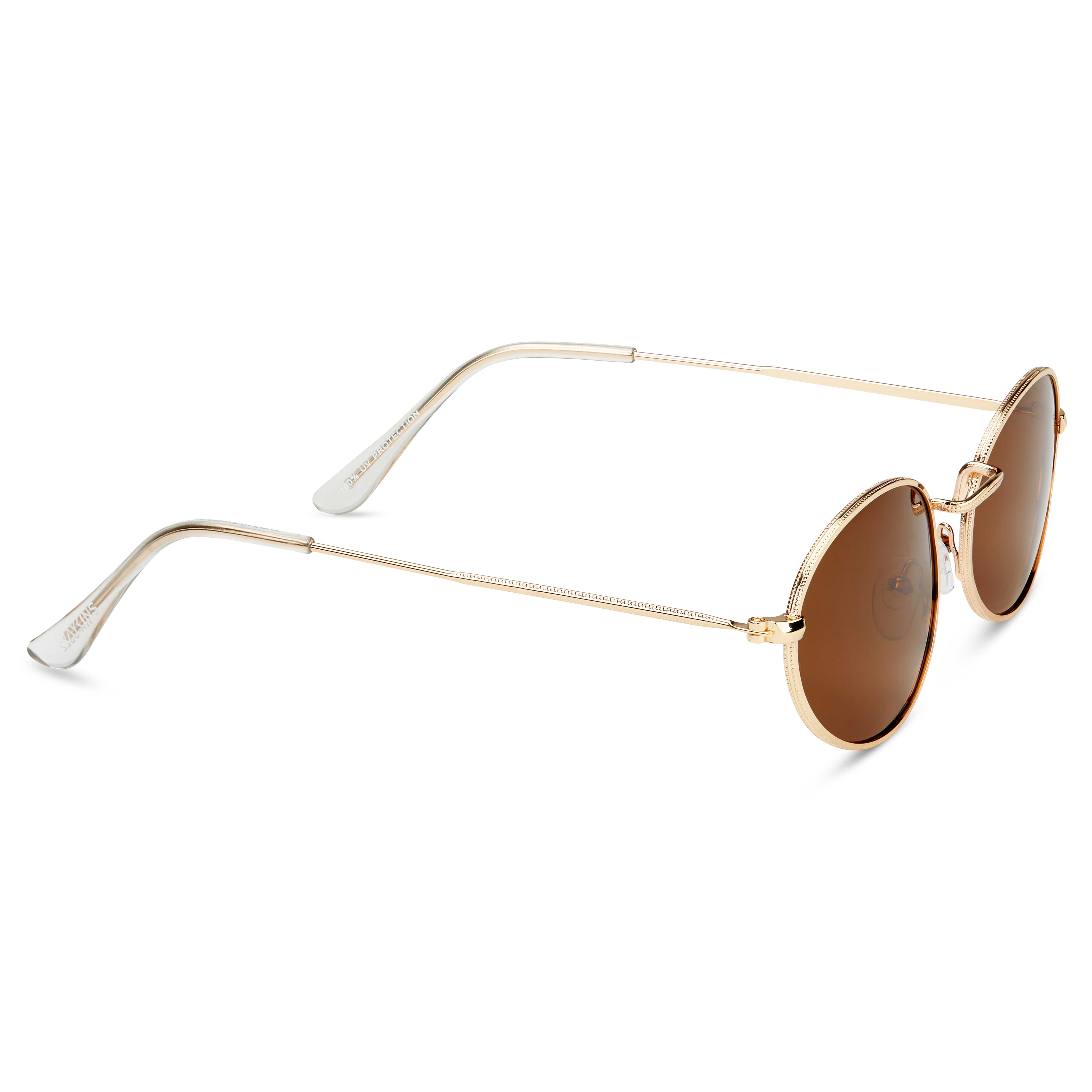 Ambit Gold-Tone & Brown Oval Sunglasses  - 5