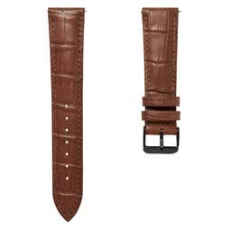24mm Crocodile-Embossed Tan Leather Watch Strap with Black Buckle – Quick Release