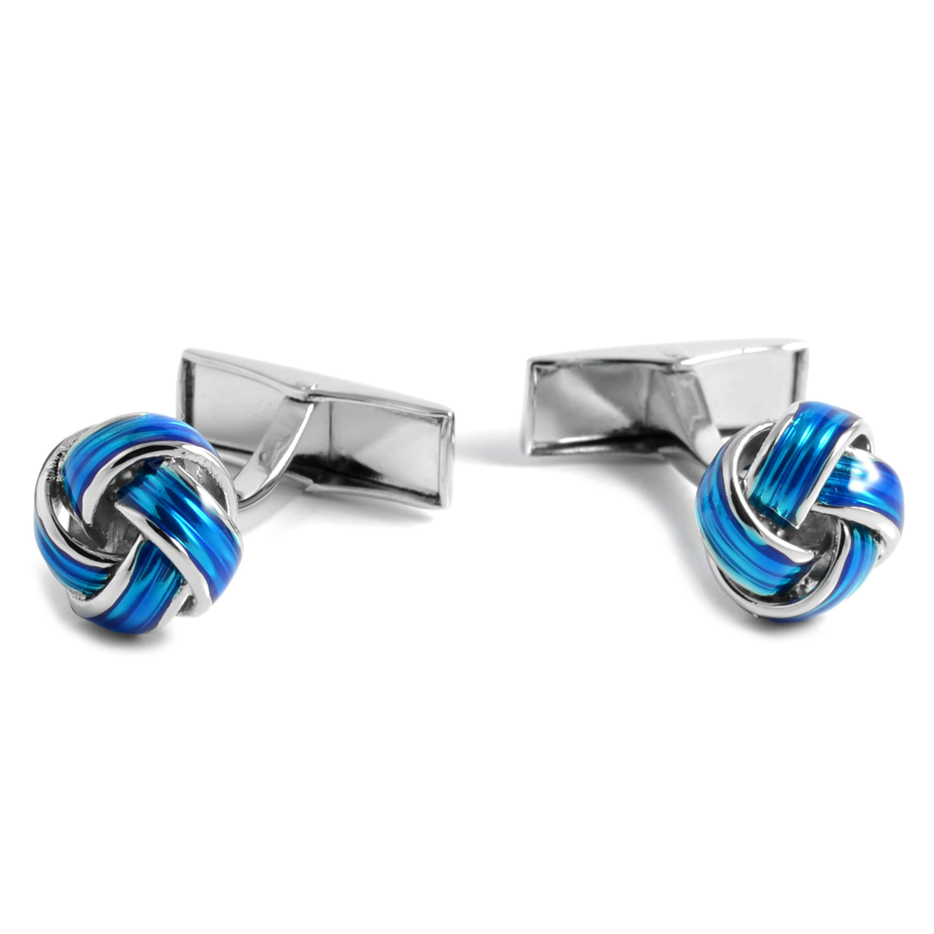 Silver-Tone & Blue Twisted Cufflinks