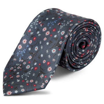 Boho | Azure Blue, Red & Baby Pink Floral Pattern Silk Tie