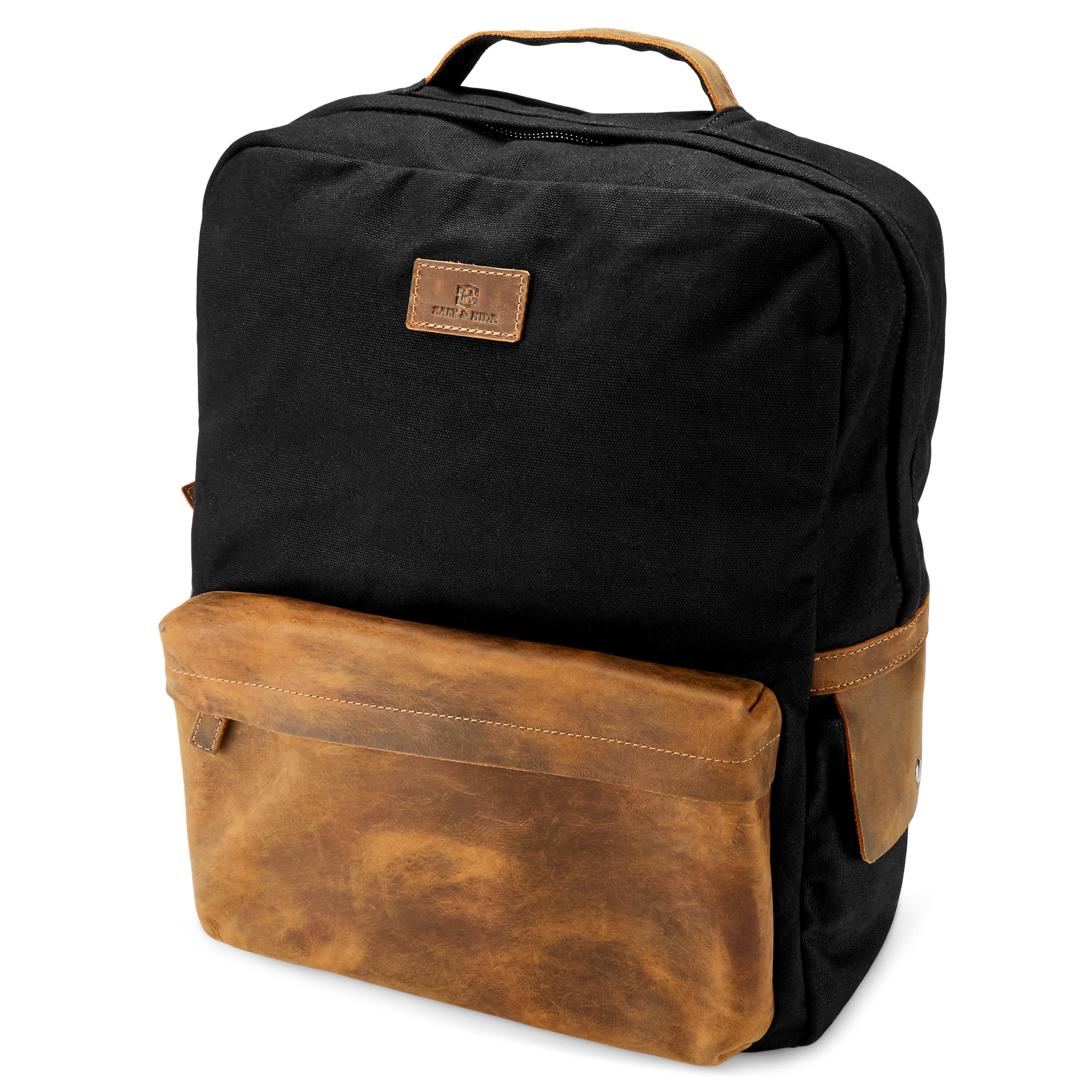 Tarpa | Black Canvas & Tan Leather Backpack