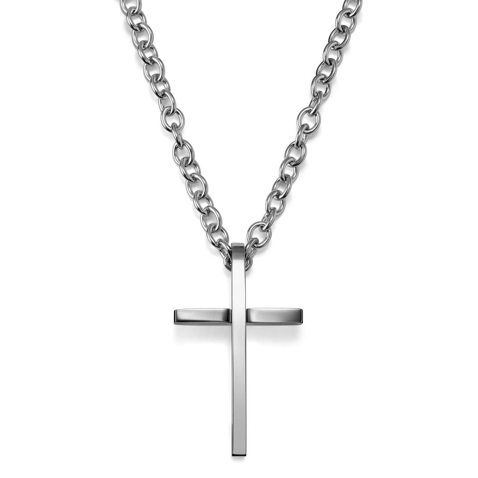 Silver-Tone Stainless Steel With Bend Cross Cable Chain Necklace Silver-Tone Stainless Steel With Bend Cross Cable Chain Necklace