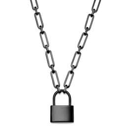 Carter Amager Gunmetal Cable Chain Necklace with Lock Pendant - 1 - primary thumbnail small_image gallery
