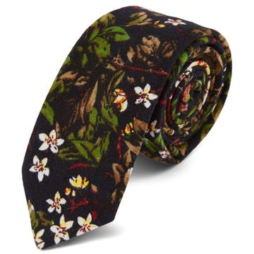 Black & Tropical Floral Print Cotton Tie