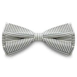White & Lead Striped Silk Pre-Tied Bow Tie