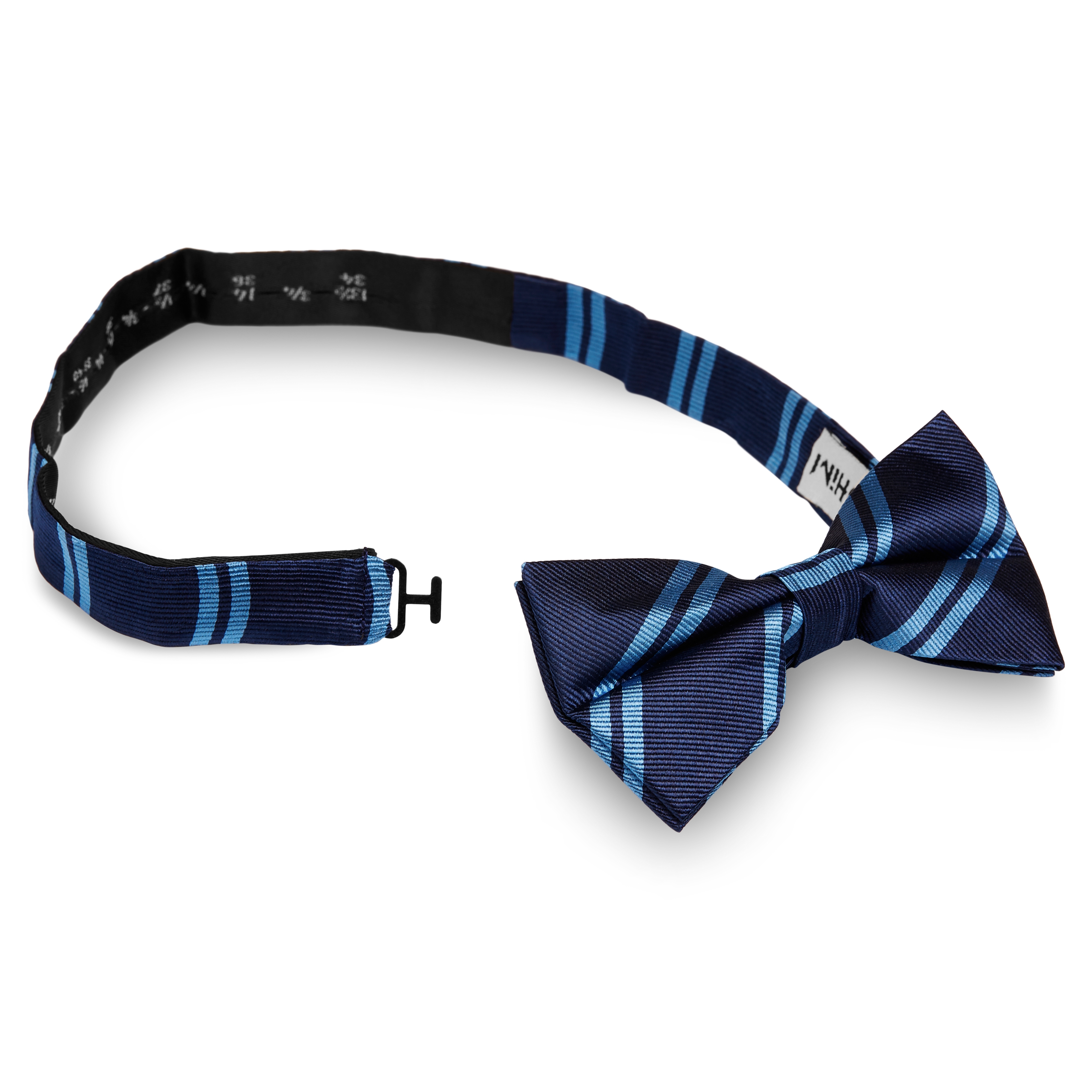 Tengerészkék-dupla égkék csíkos selyem kötött csokornyakkendő - 2