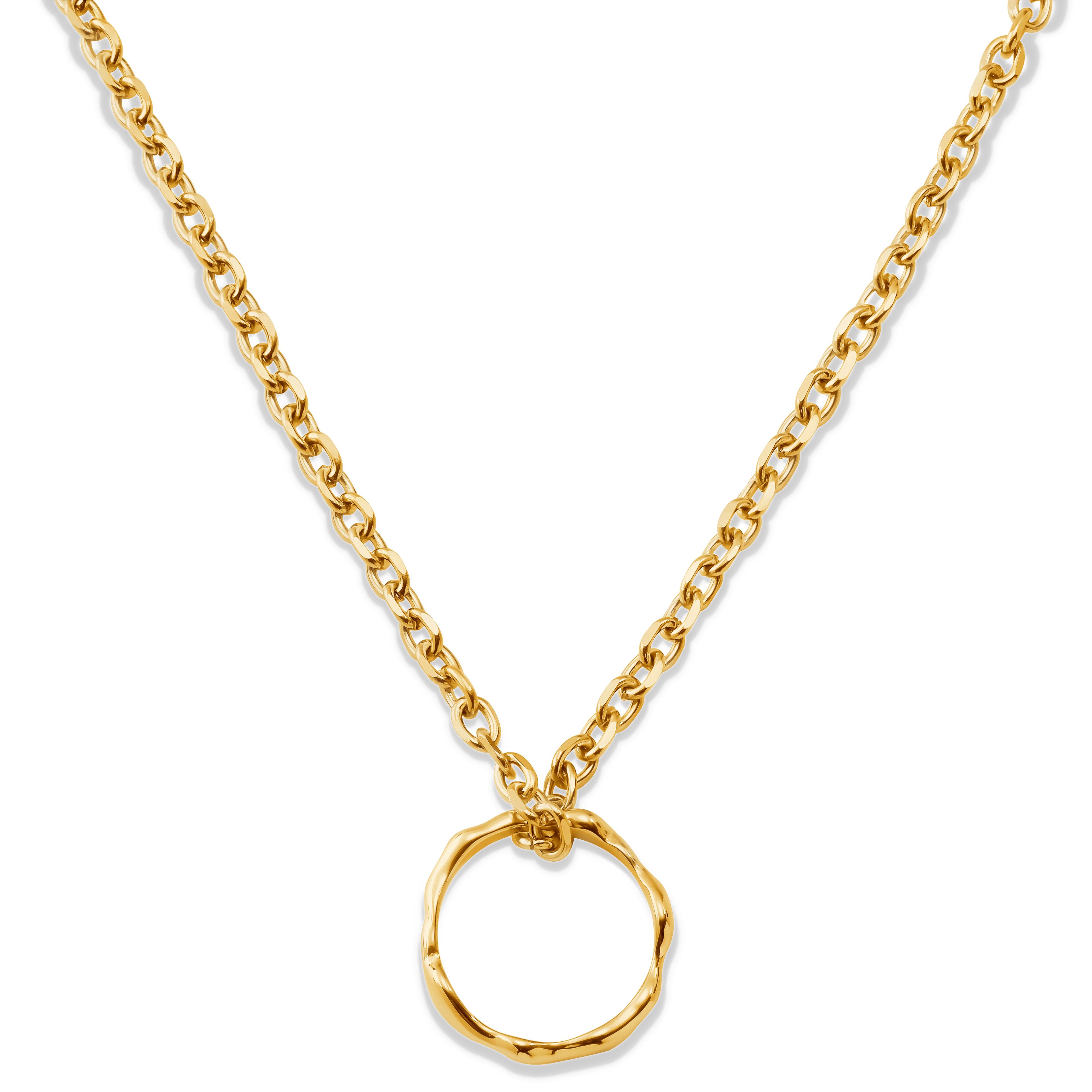 Magma | Verižica iz nerjavečega jekla zlate barve z valovitim obročkom, širina 4 mm
- 1