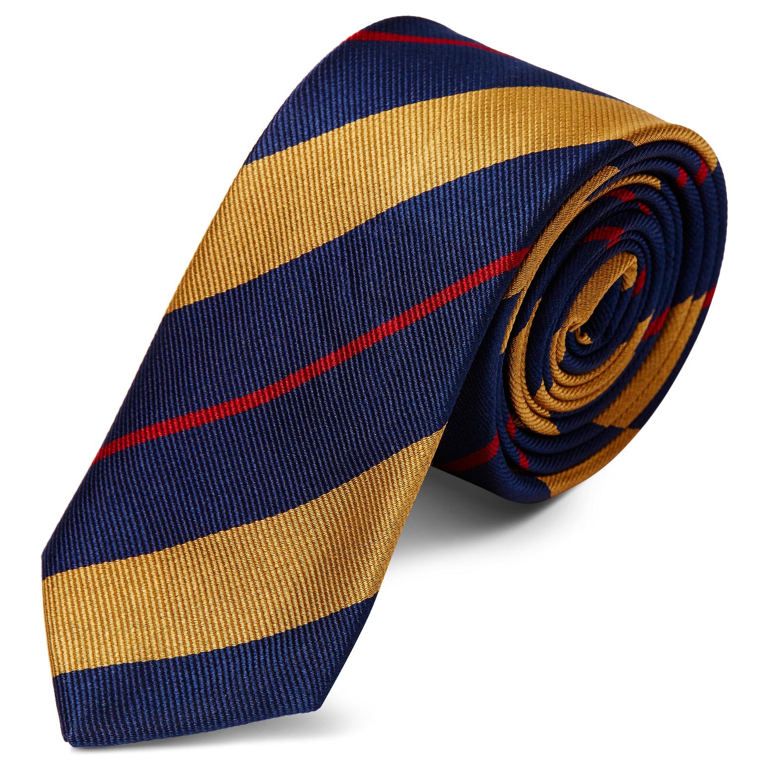 6 cm Blue, Red & Gold-Tone Stripe Silk Tie 6 cm Blue, Red & Gold-Tone Stripe Silk Tie