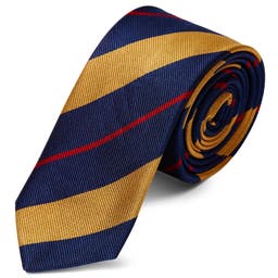 Gold & Red Stripe Navy Silk 6cm Tie