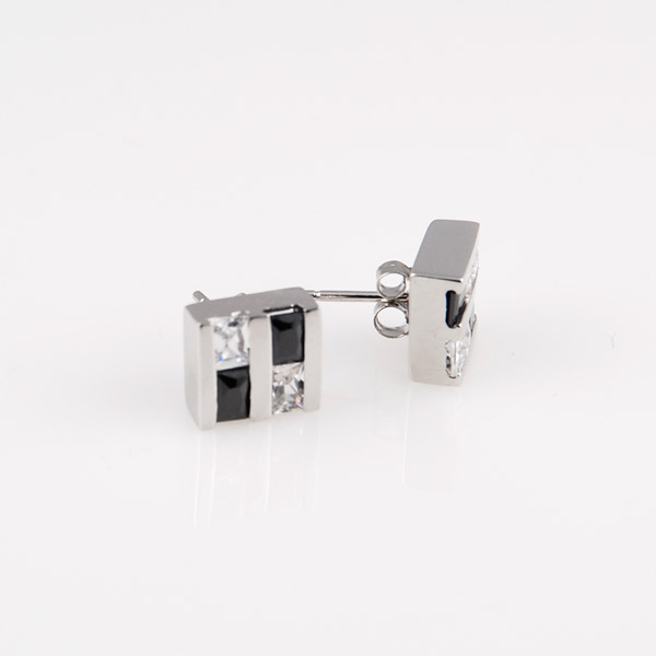 Sort/Blank Firkantede Zirkon Øreringe - 3