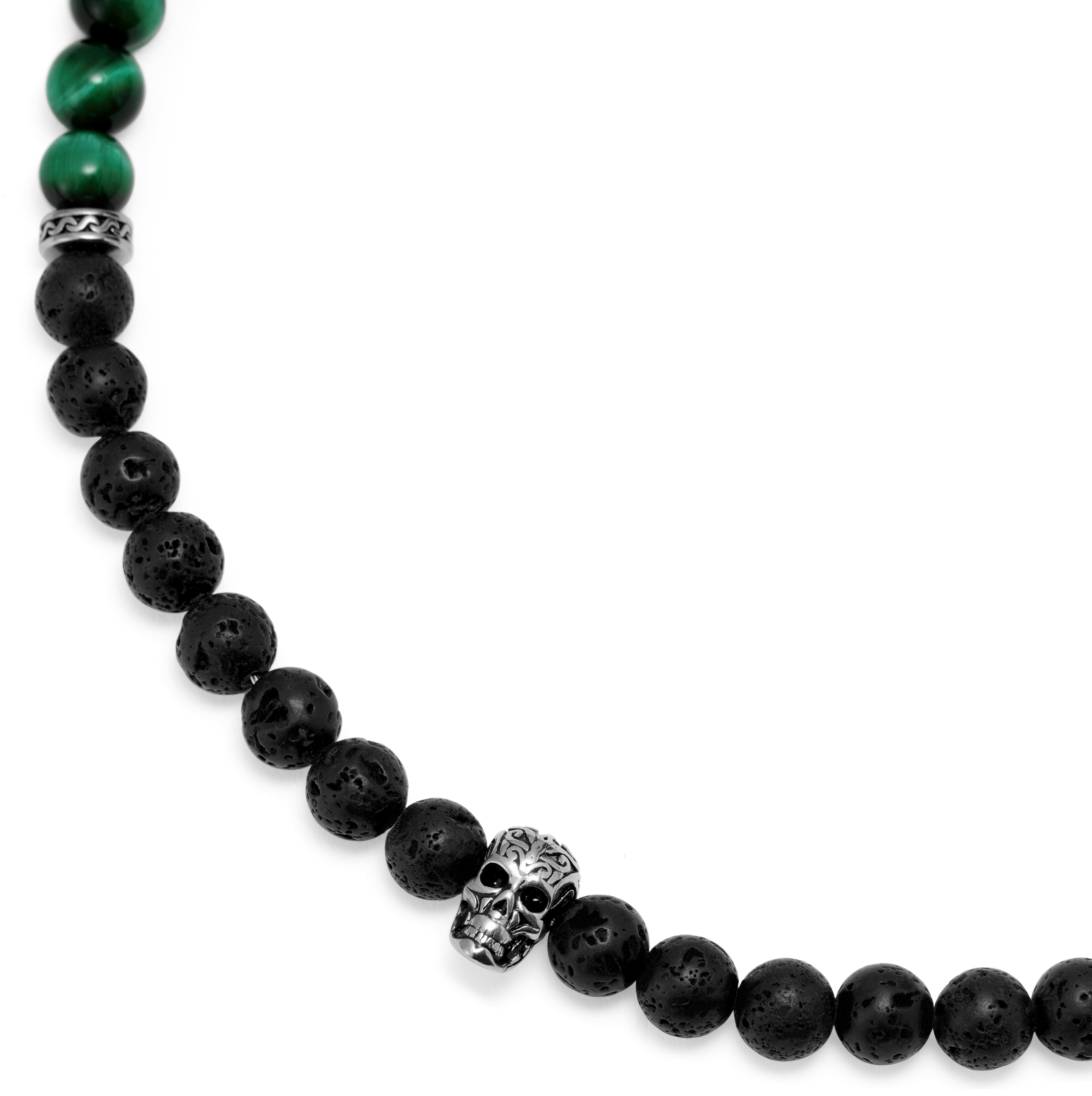 Rico | Silver-Tone Stainless Steel With Lava Rock & Green Tiger's Eye Necklace Set - 6