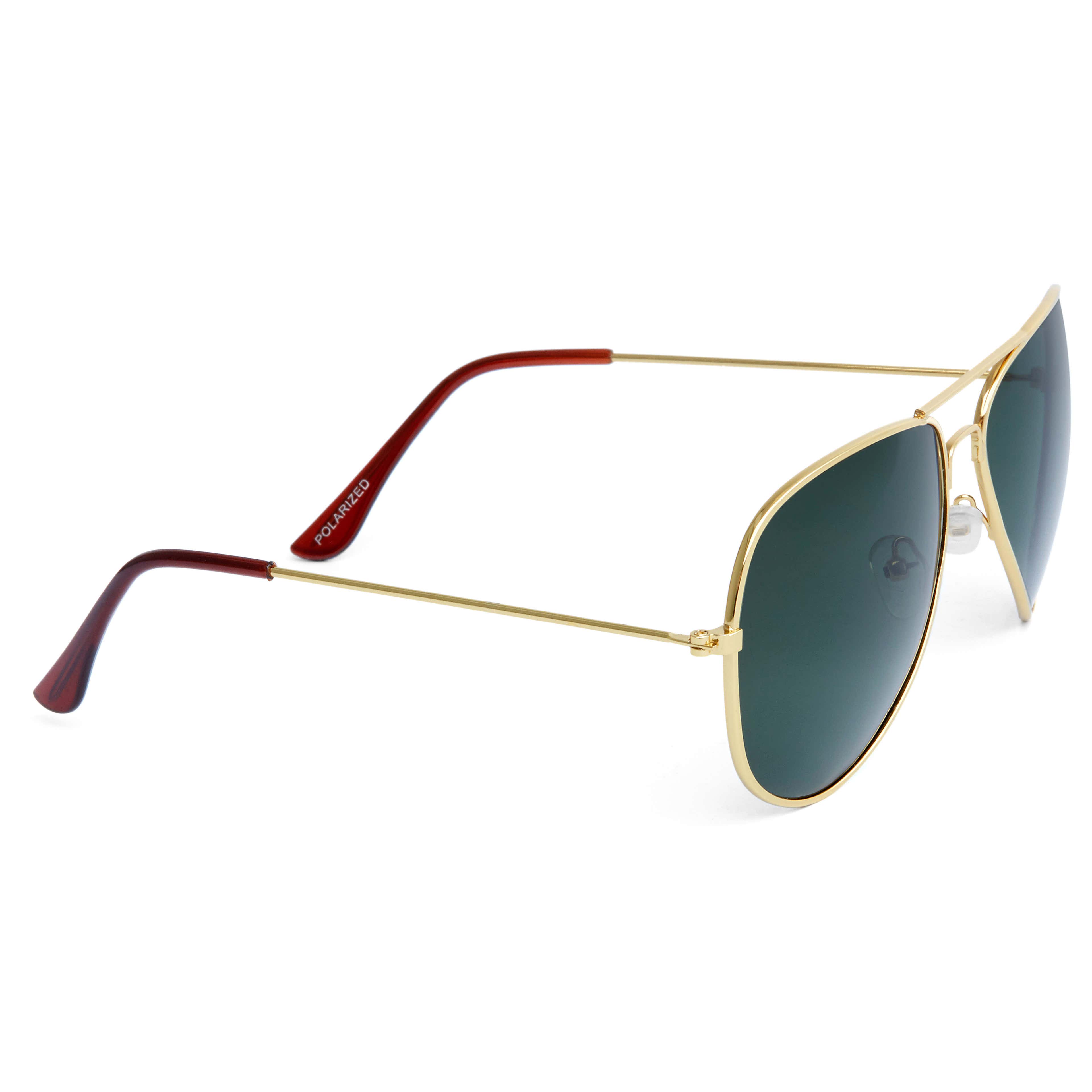 Aviator Gold-Tone & Dark Green Polarised Sunglasses - 3 - gallery