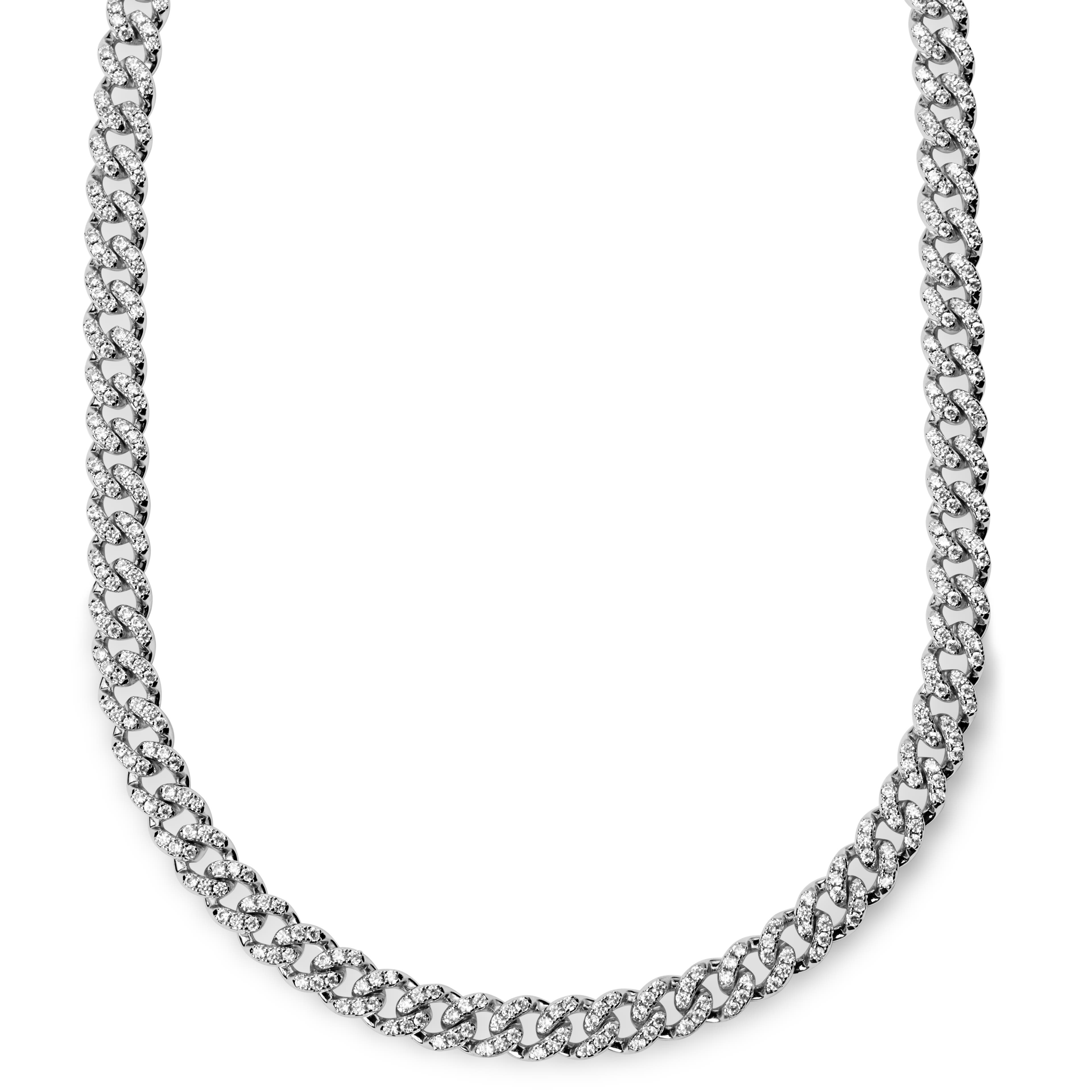 Nicos | 1/3" (8 mm) Iced Silver-tone Cuban Chain Zirconia Necklace
