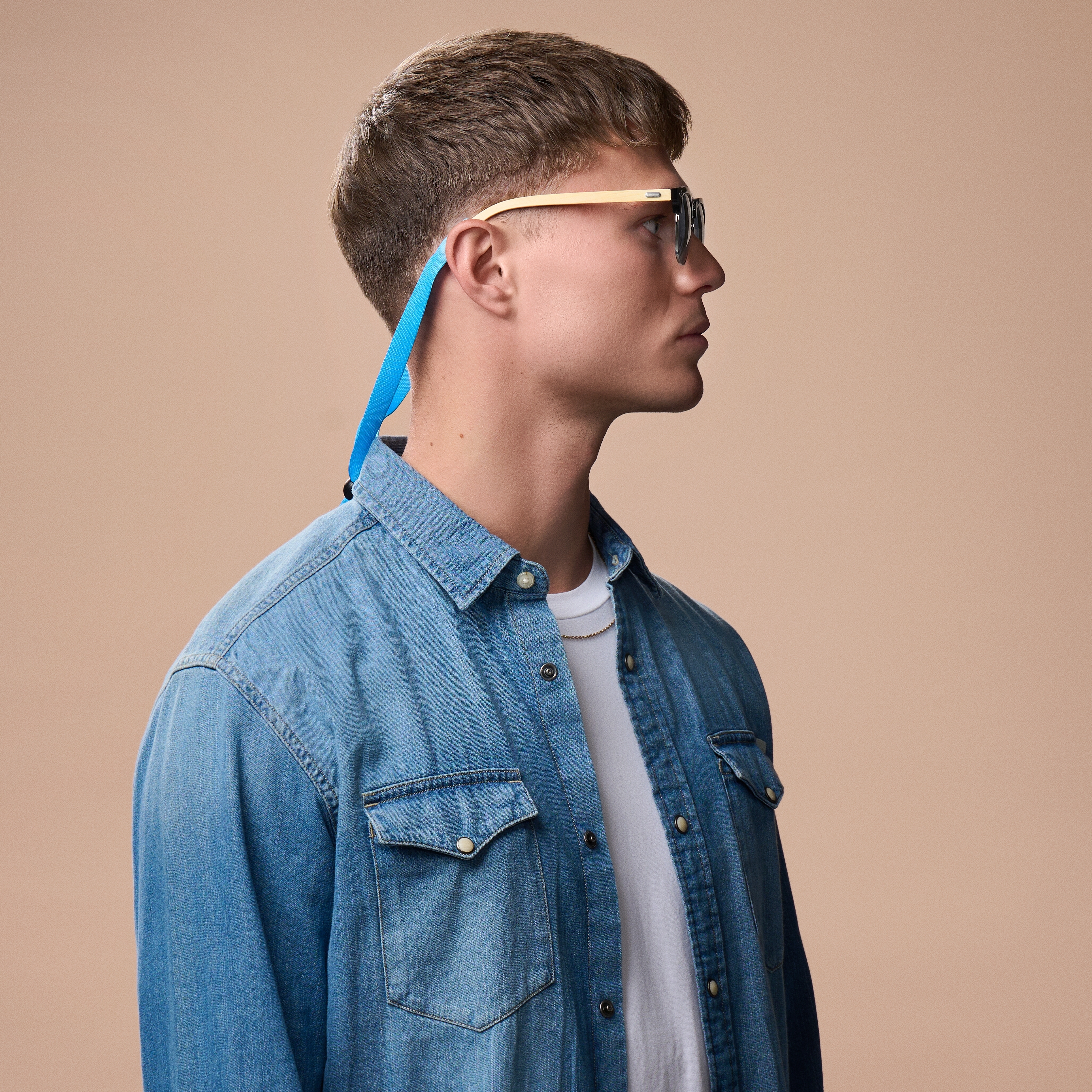 Cinturino ampio per occhiali da sole in pelle e blu - 3