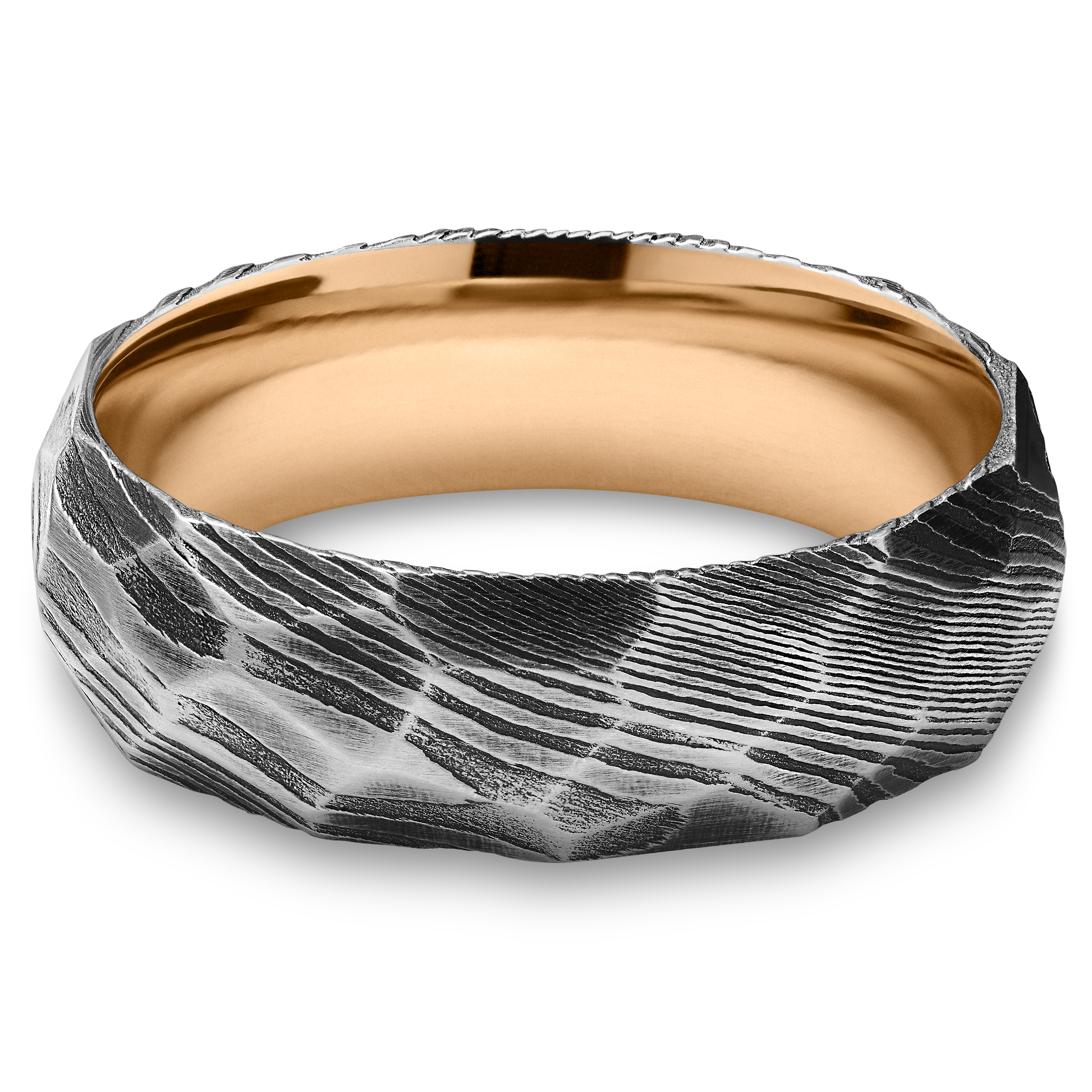 Fortis | 7 mm Gunmetal gray Damascus Steel With Rose Gold