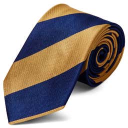 Cravate en soie à rayures or et bleu marine - 8 cm