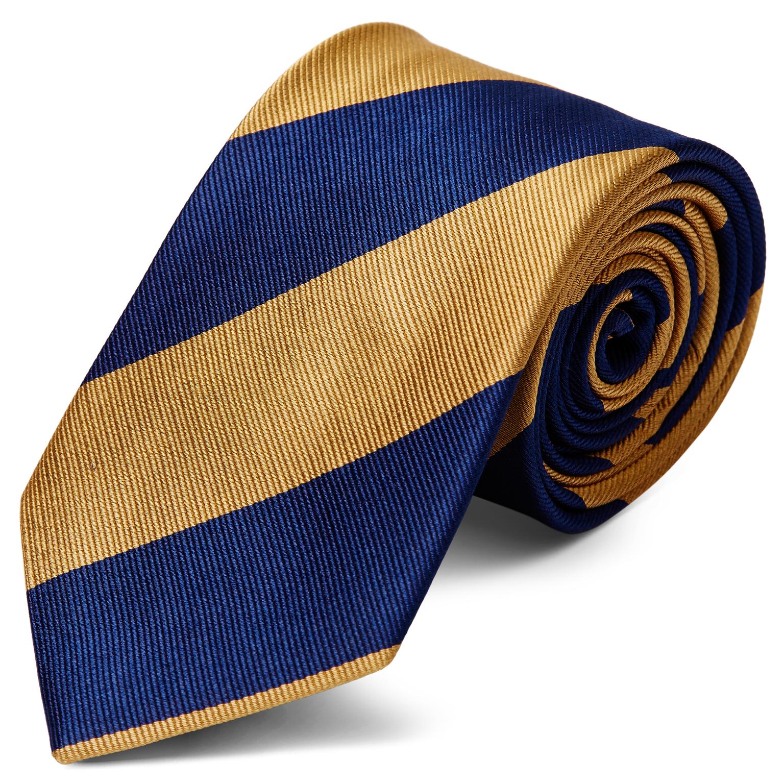Cravatta blu navy e oro in seta da 8 cm con motivo a righe Cravatta blu navy e oro in seta da 8 cm con motivo a righe