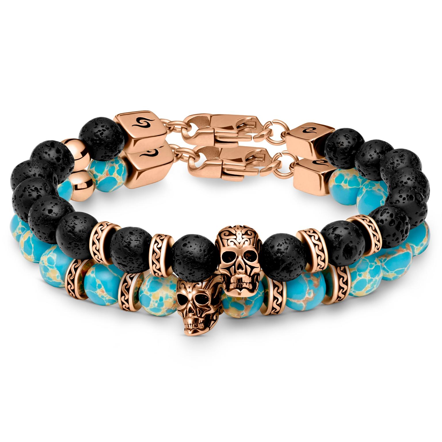 Βραχιόλια Rico Rose Gold-Lava Rock και Turquoise Imperial Jasper Skull Βραχιόλια Rico Rose Gold-Lava Rock και Turquoise Imperial Jasper Skull