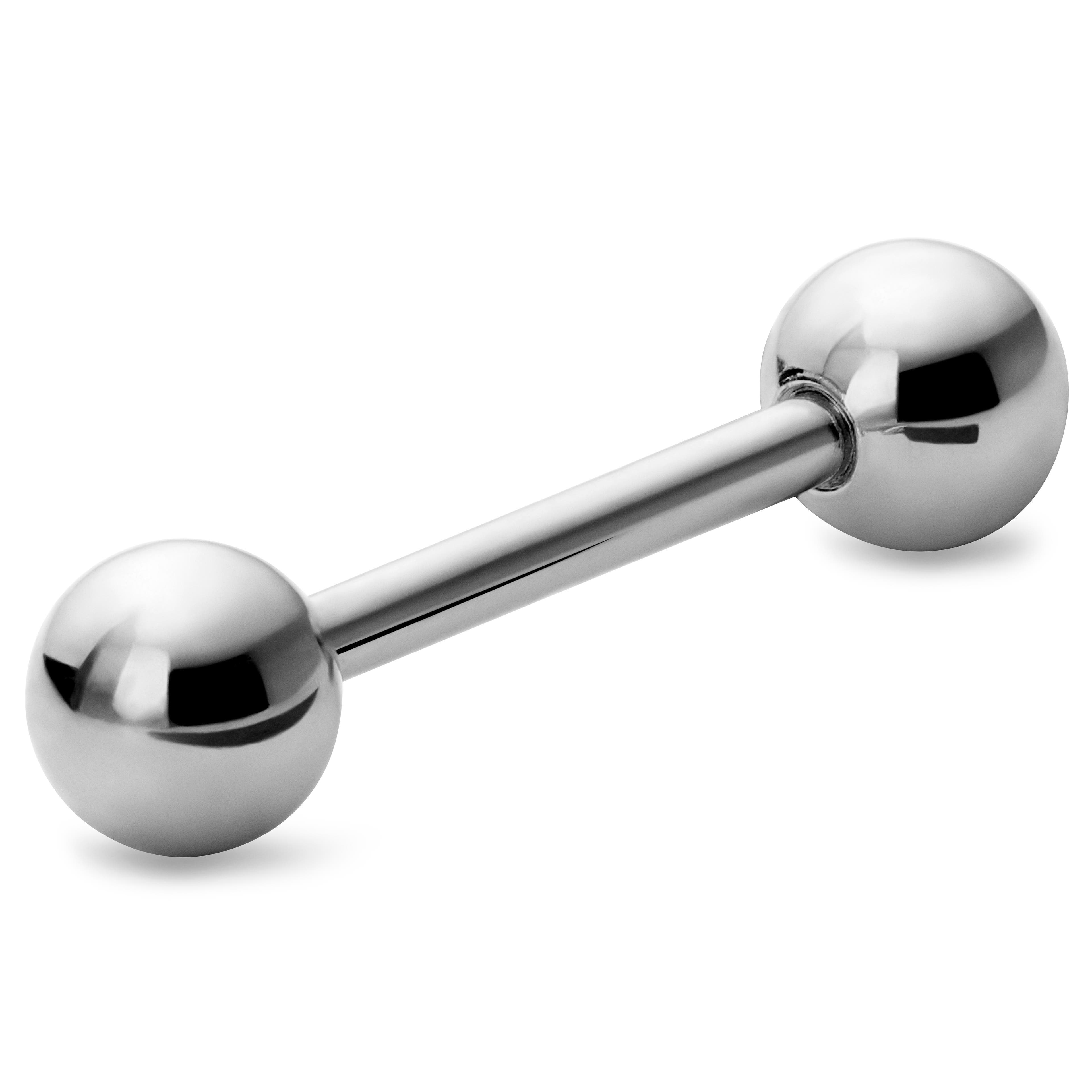 12 mm Silver-Tone Straight Ball-Tipped Surgical Steel Barbell