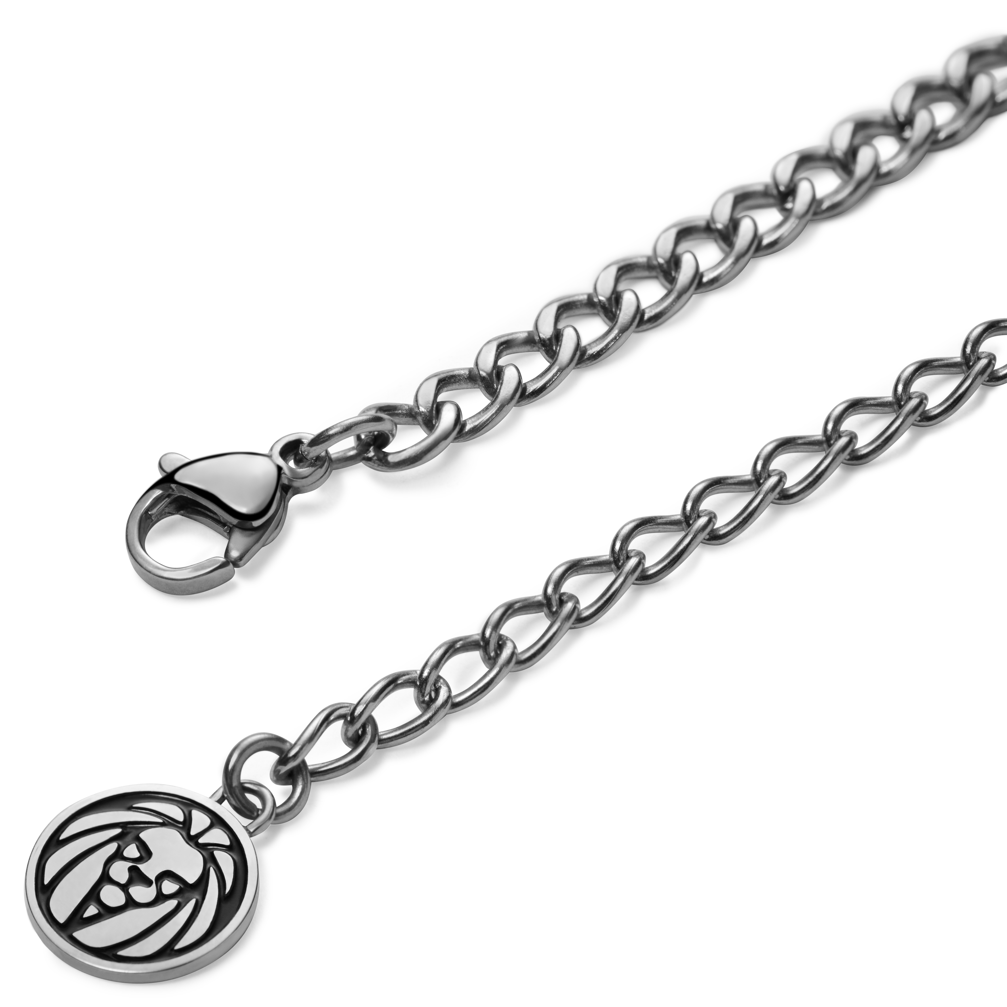 Icarus | Silver-Tone Stainless Steel Cross & Dog Tag Curb Chain Necklace - 6
