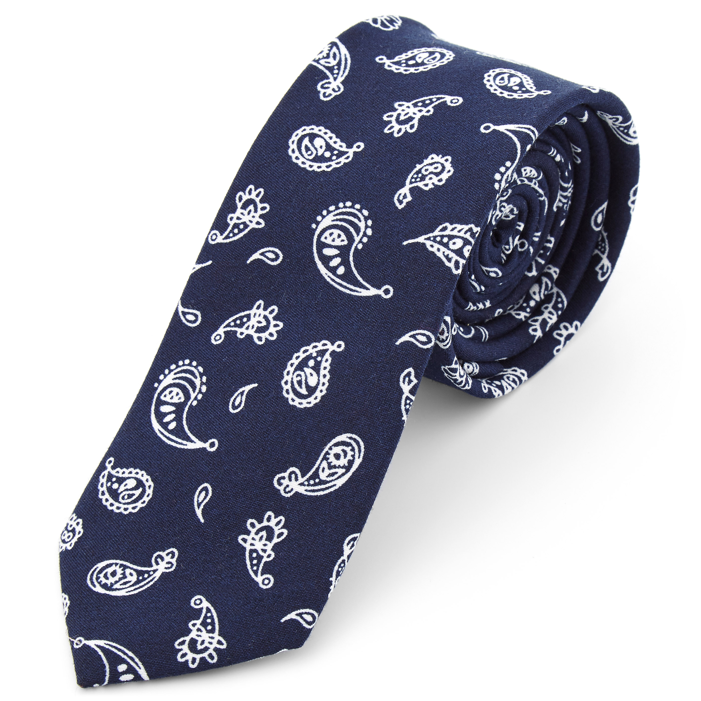 Marineblauwe Minimale Polyester Paisley Stropdas - 1