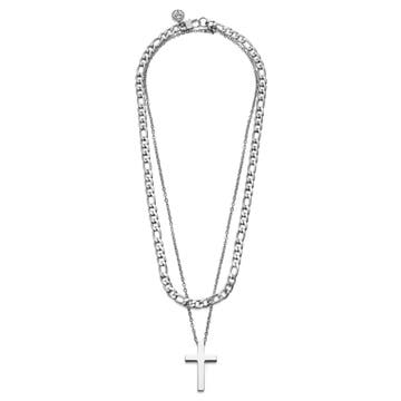 Set de 2 colliers assortis : collier à pendentif croix et chaîne Figaro