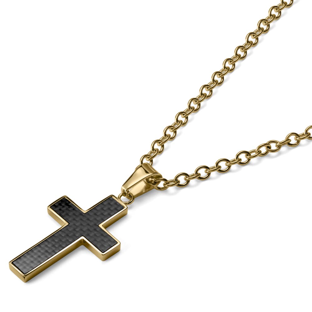 hover: Gold-Tone Cross Necklace with Black Inlay hover: Gold-Tone Cross Necklace with Black Inlay