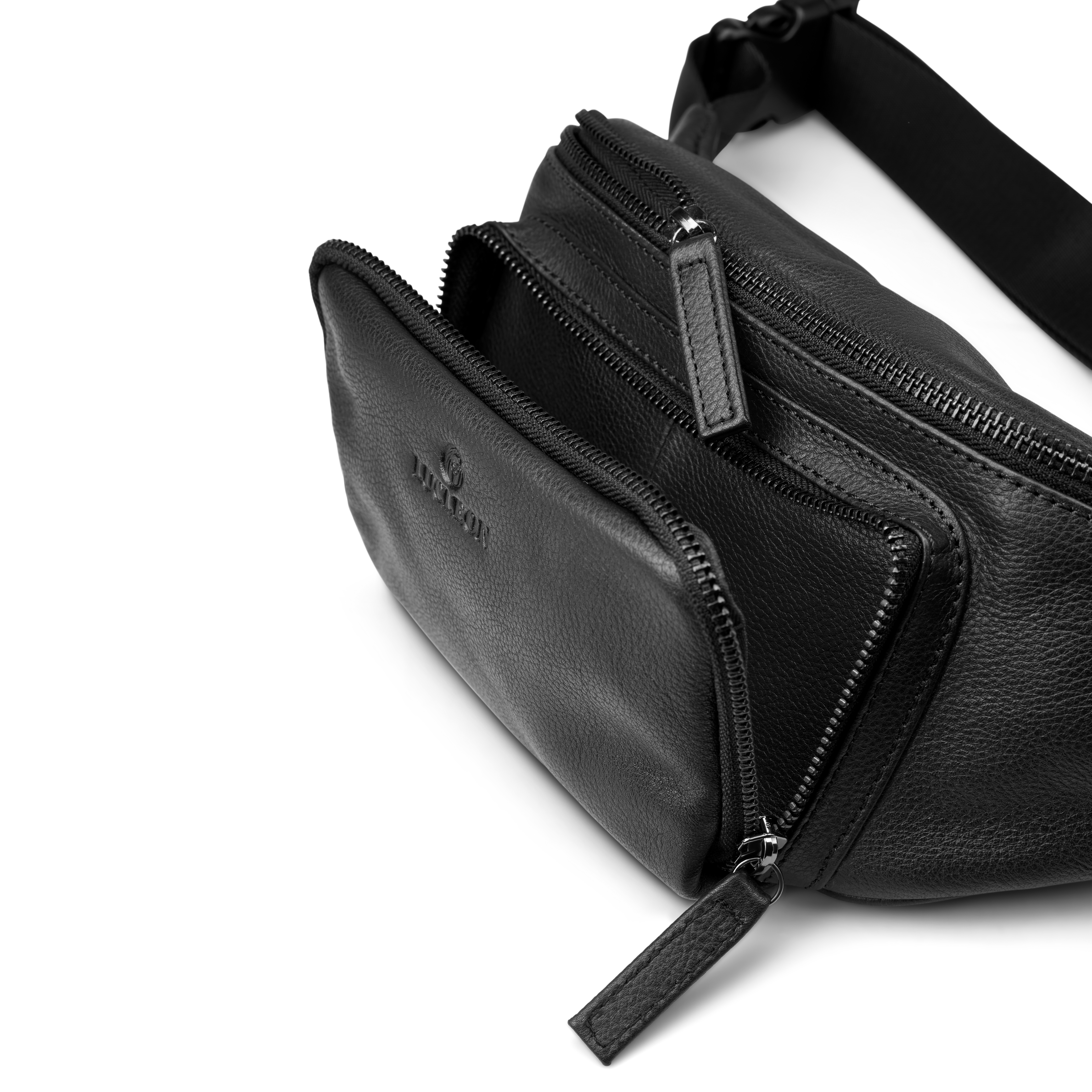 Bolsa de Cintura Preta em Pele de Flor Integral - 5