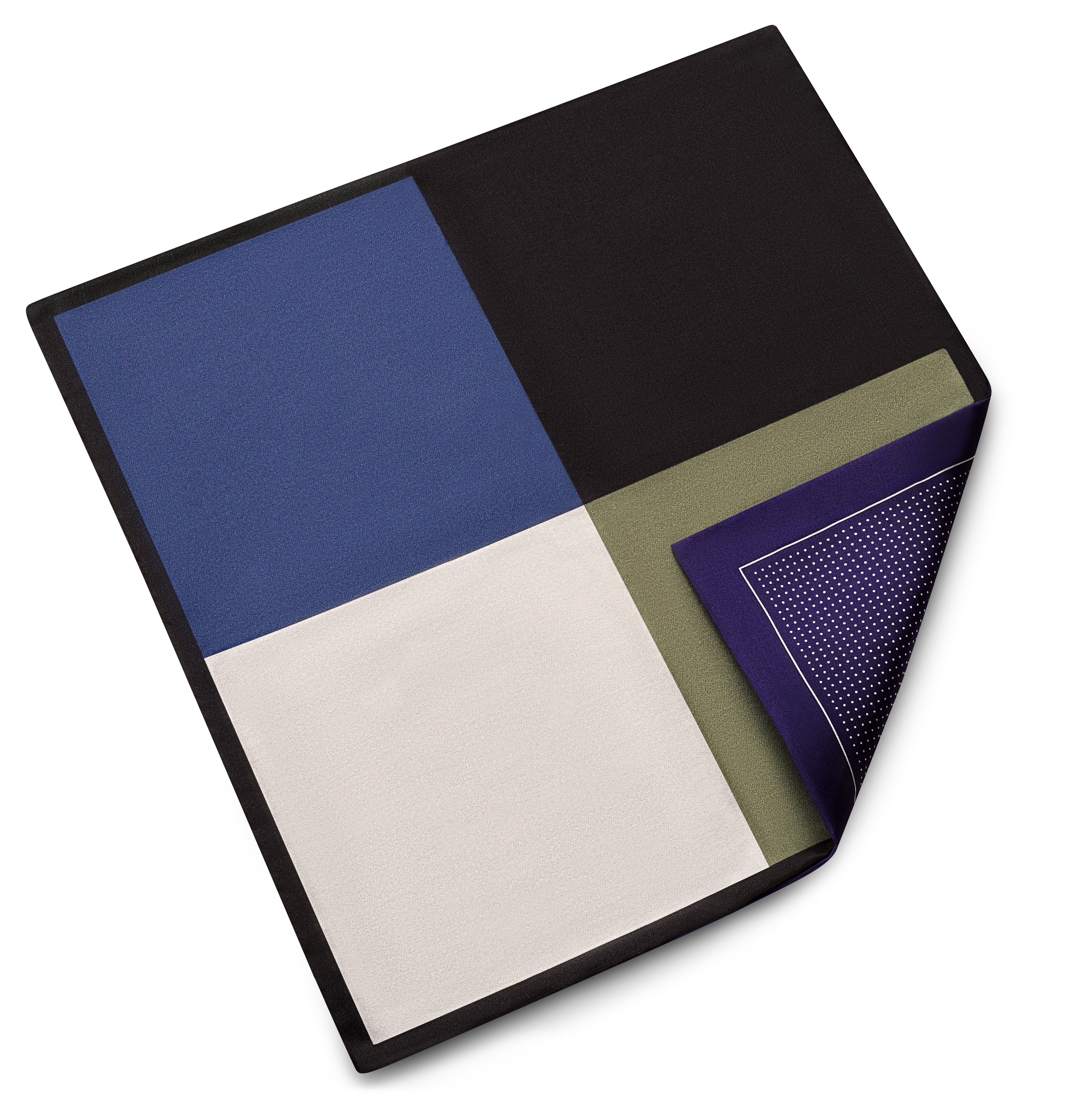 Elegio | Pañuelo de bolsillo reversible de seda azul con estampado de lunares y 4 tonos - 2