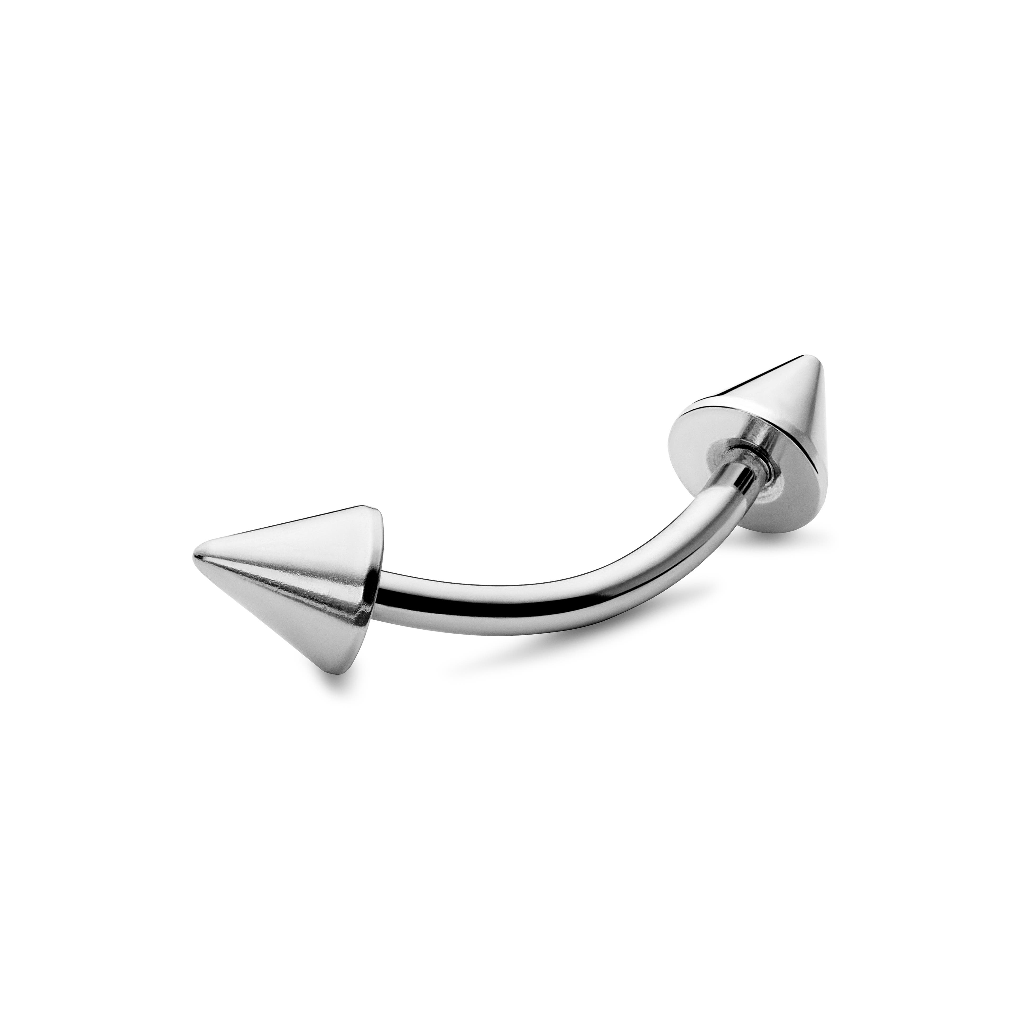 Ezüst tónusú sebészeti acél tüskés vegű banán piercing – 6 mm