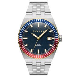 Emeritus | Gold-tone Blue and Red Bezel Stainless Steel Watch