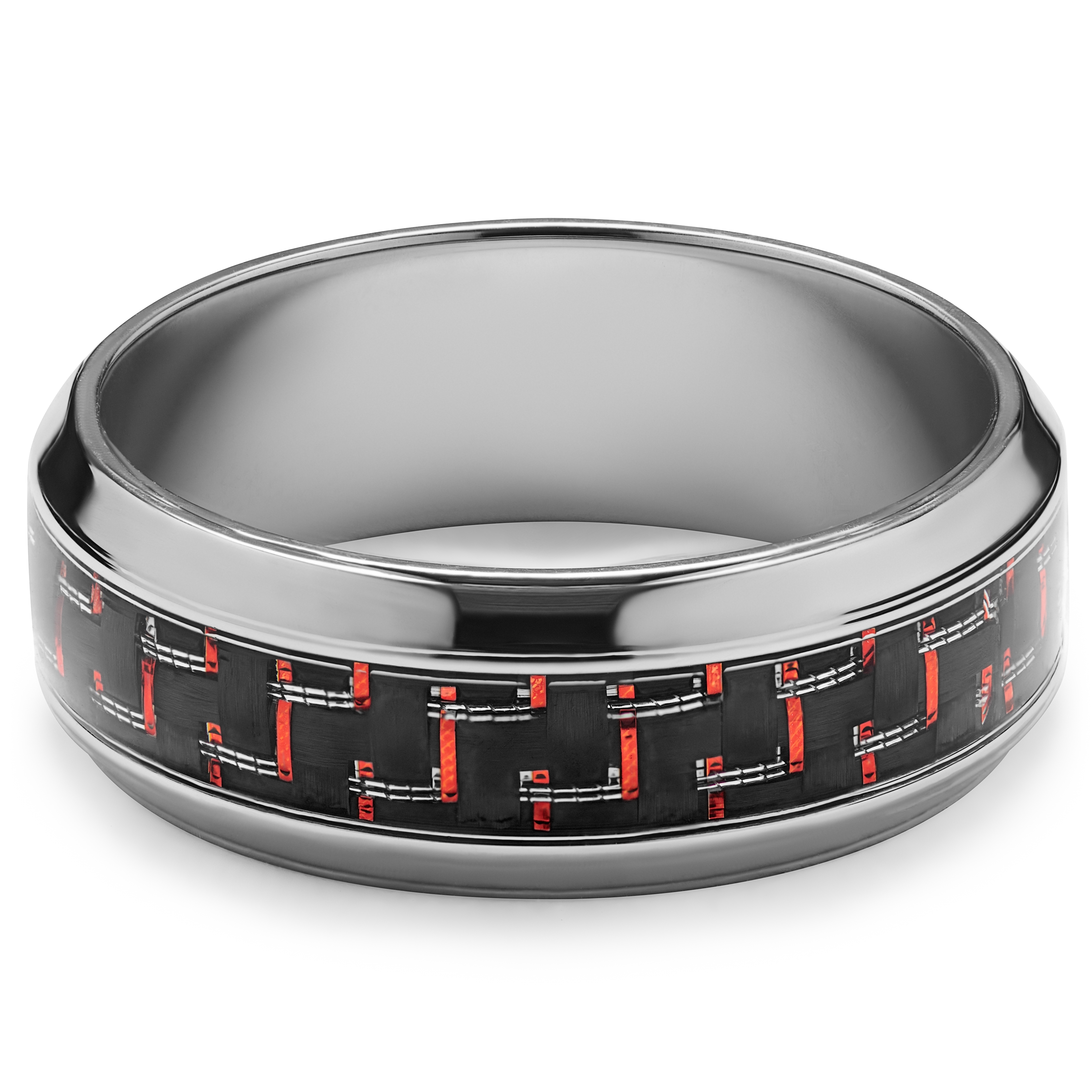 Ferrum | 8 mm Stainless Steel With Black & Red Carbon Inlay Ring - 6