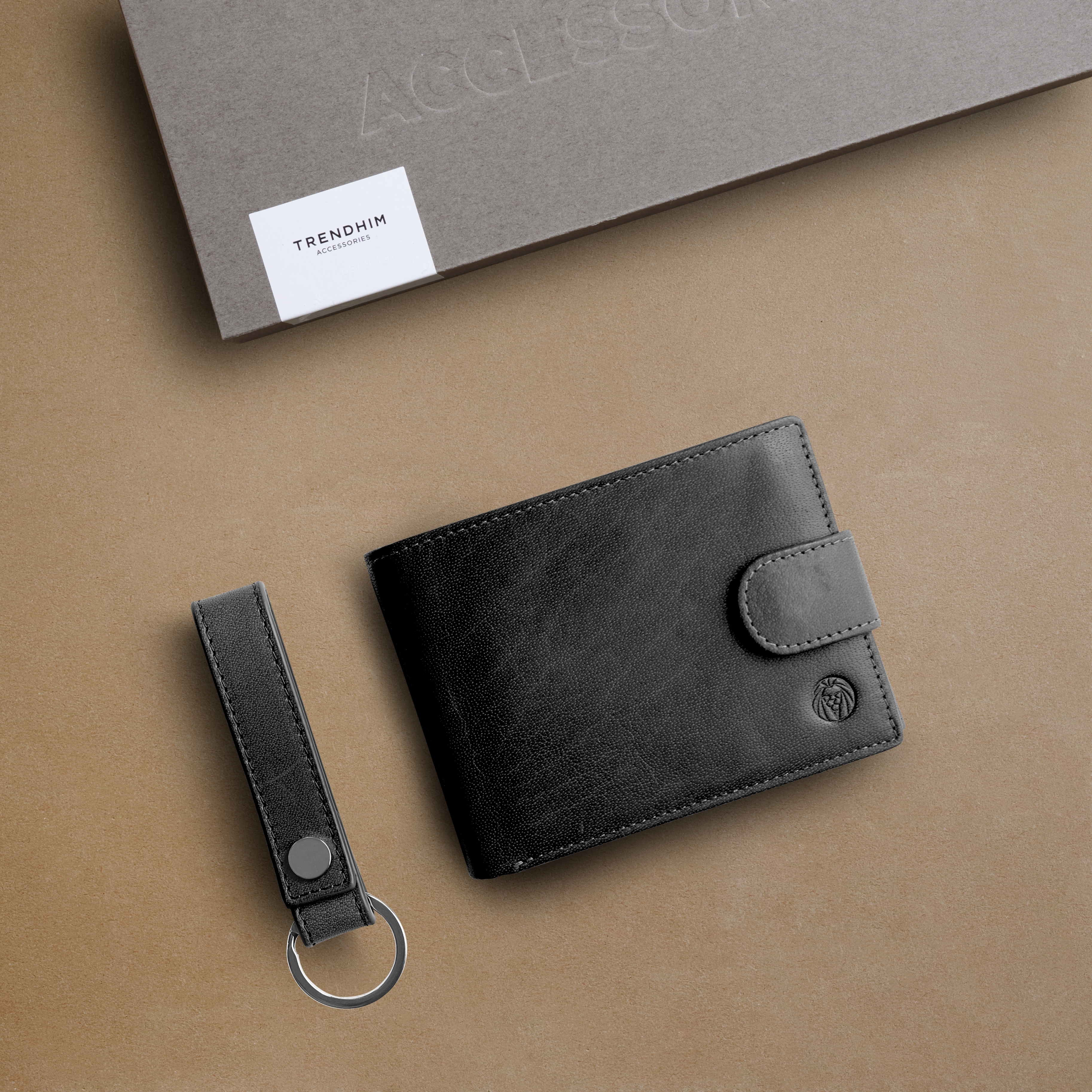 Coffret-cadeau avec portefeuille en cuir de buffle noir à blocage RFID - 2