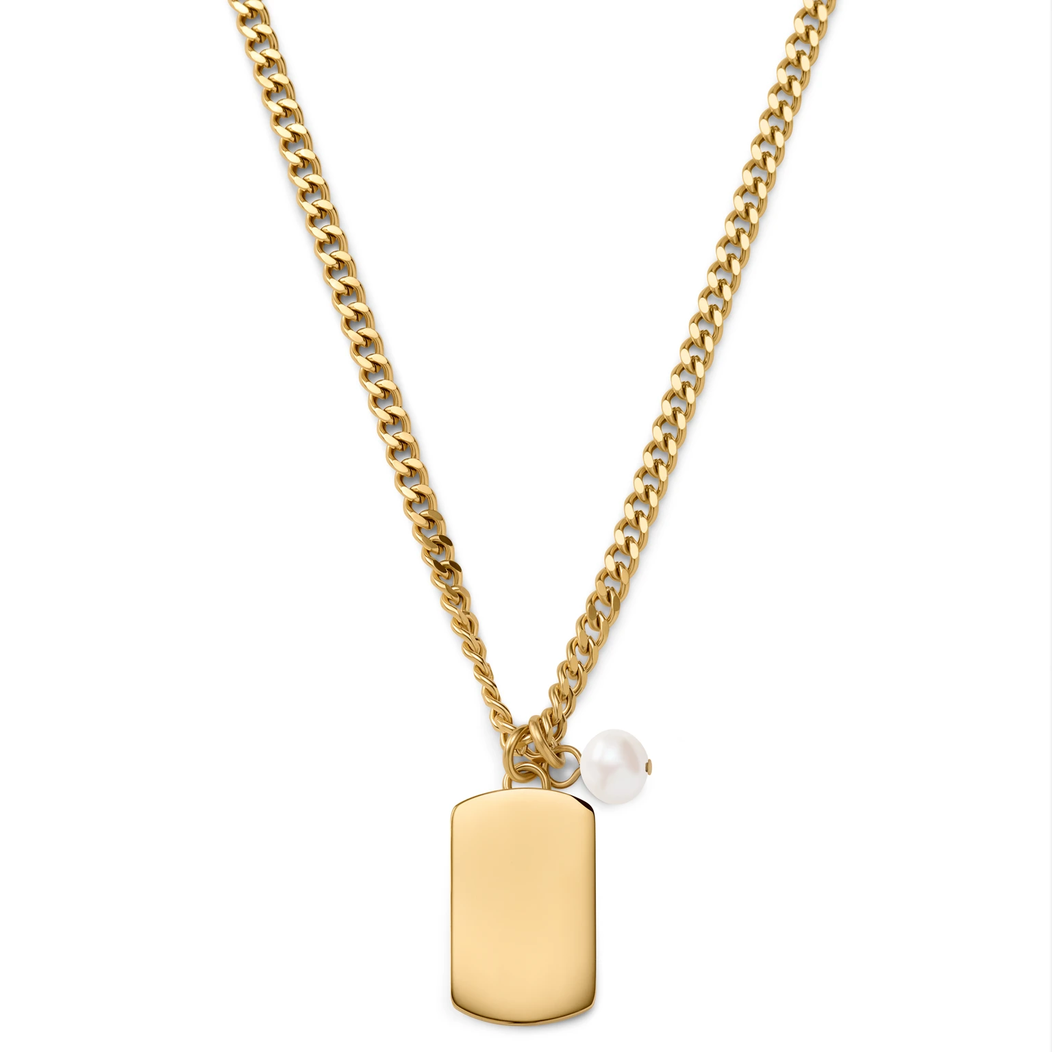Ocata | Ogrlica s Dog Tag pločicom i biserima zlatne boje Ocata | Ogrlica s Dog Tag pločicom i biserima zlatne boje