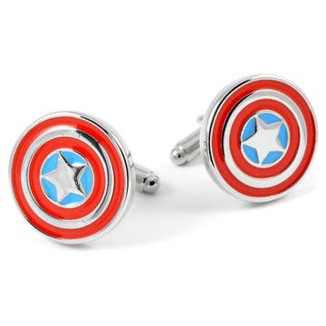 Round Silver-Tone, Currant Red & Light Blue Leading Star Cufflinks
