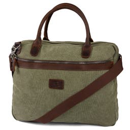 Tarpa | Olive Green Canvas & Dark Brown Leather Laptop Bag