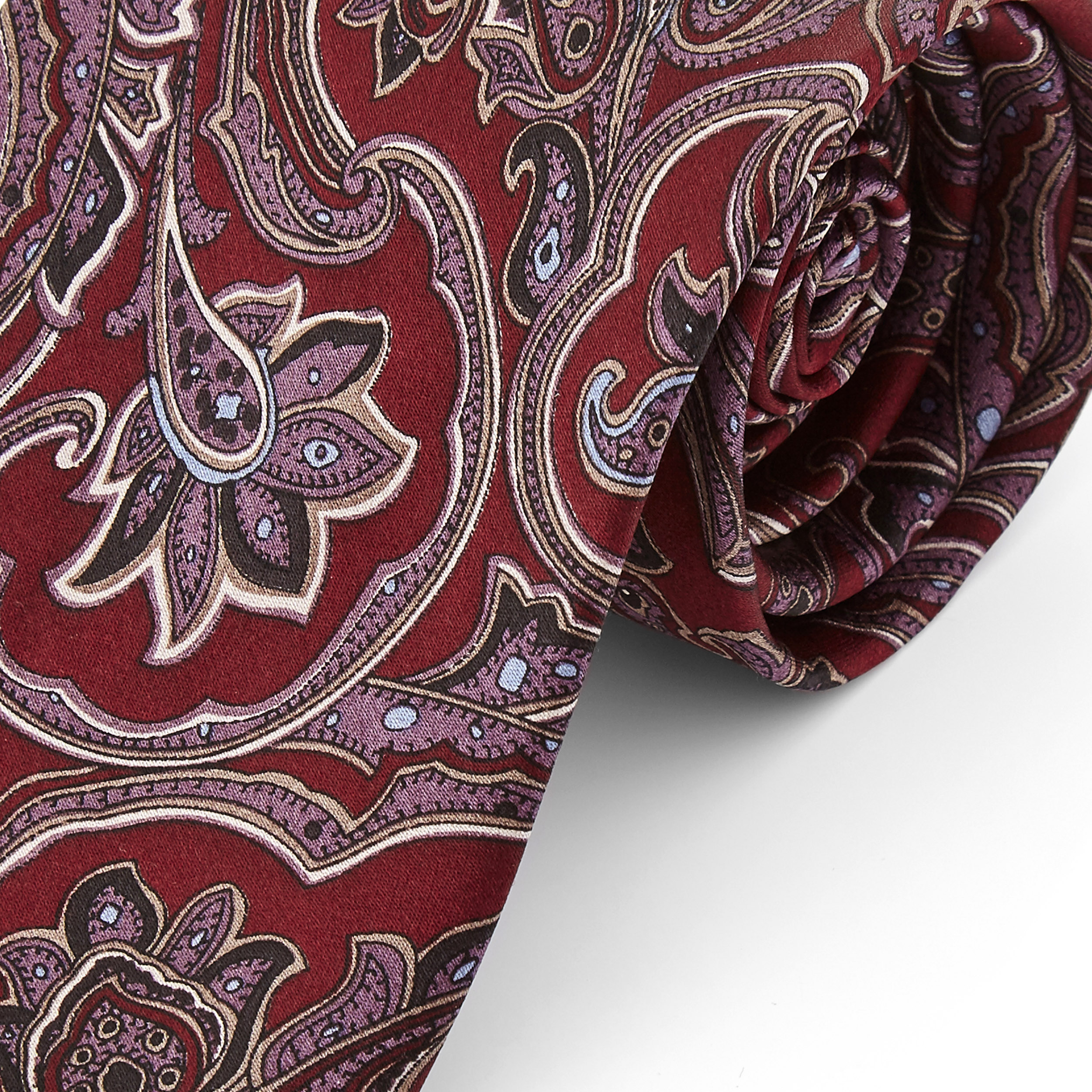 Cravatta larga in seta rosso e lavanda con motivo barocco - 2