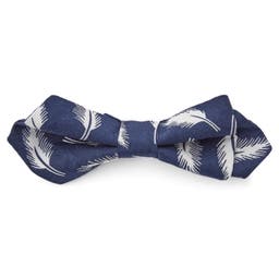 Azure Blue & White Feather Pointy Cotton Pre-Tied Bow Tie