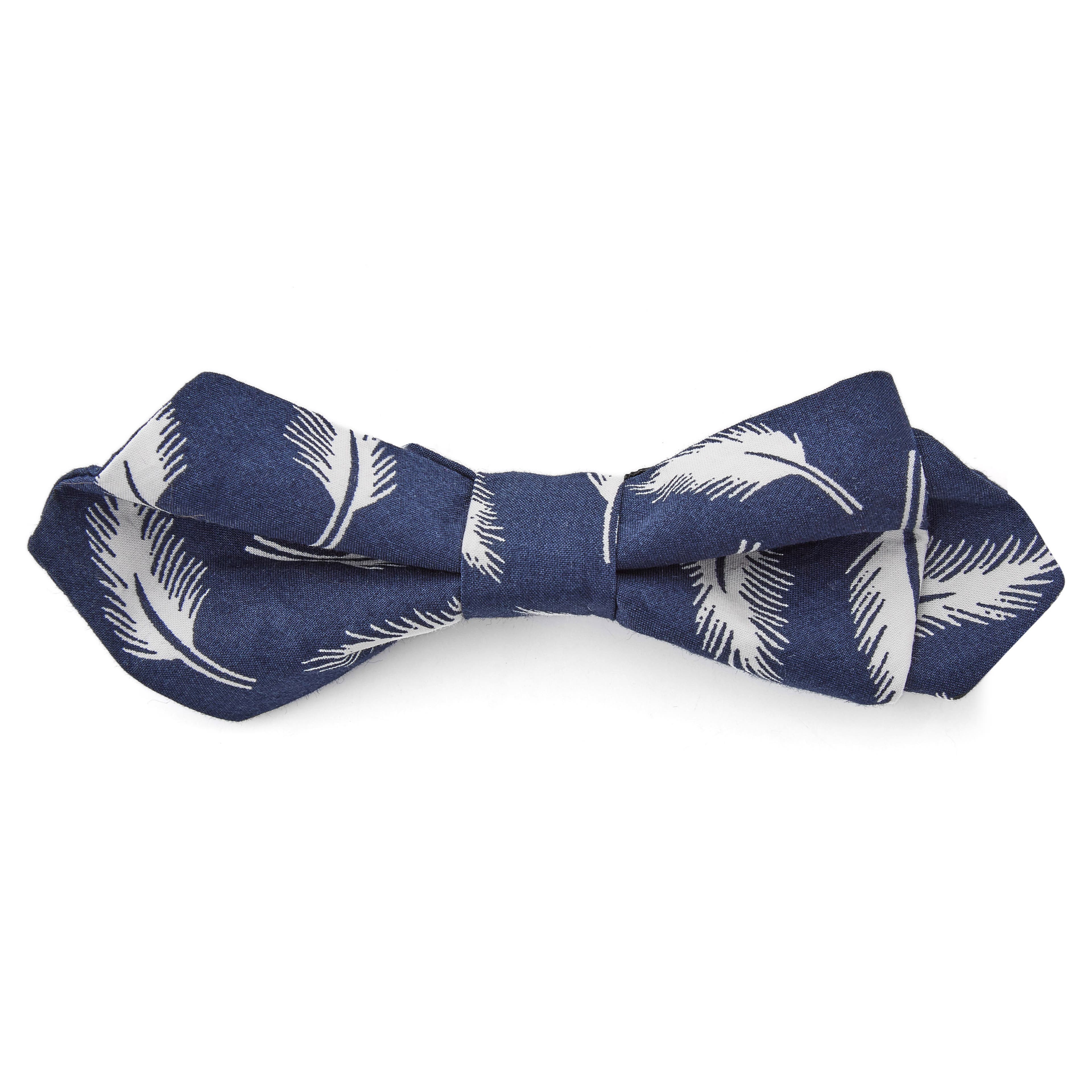 Blue Feather Pointy Pre-Tied Bow Tie