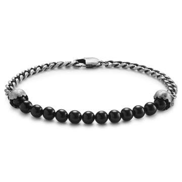 Aspero | Bracelet en perles d'onyx et crânes gris 10 mm