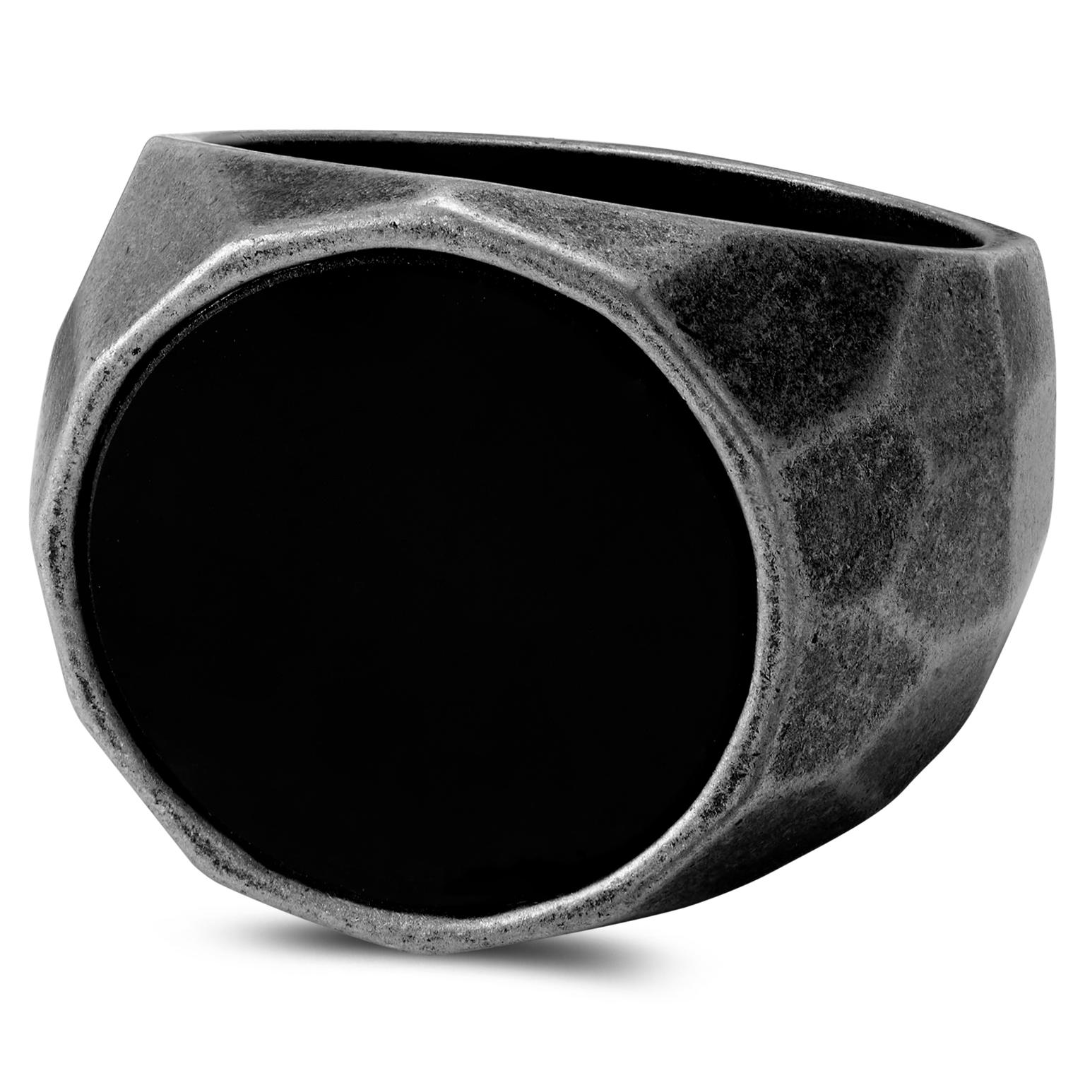 Jax Grauer Stahl & Schwarzer Stein Siegelring Jax Grauer Stahl & Schwarzer Stein Siegelring