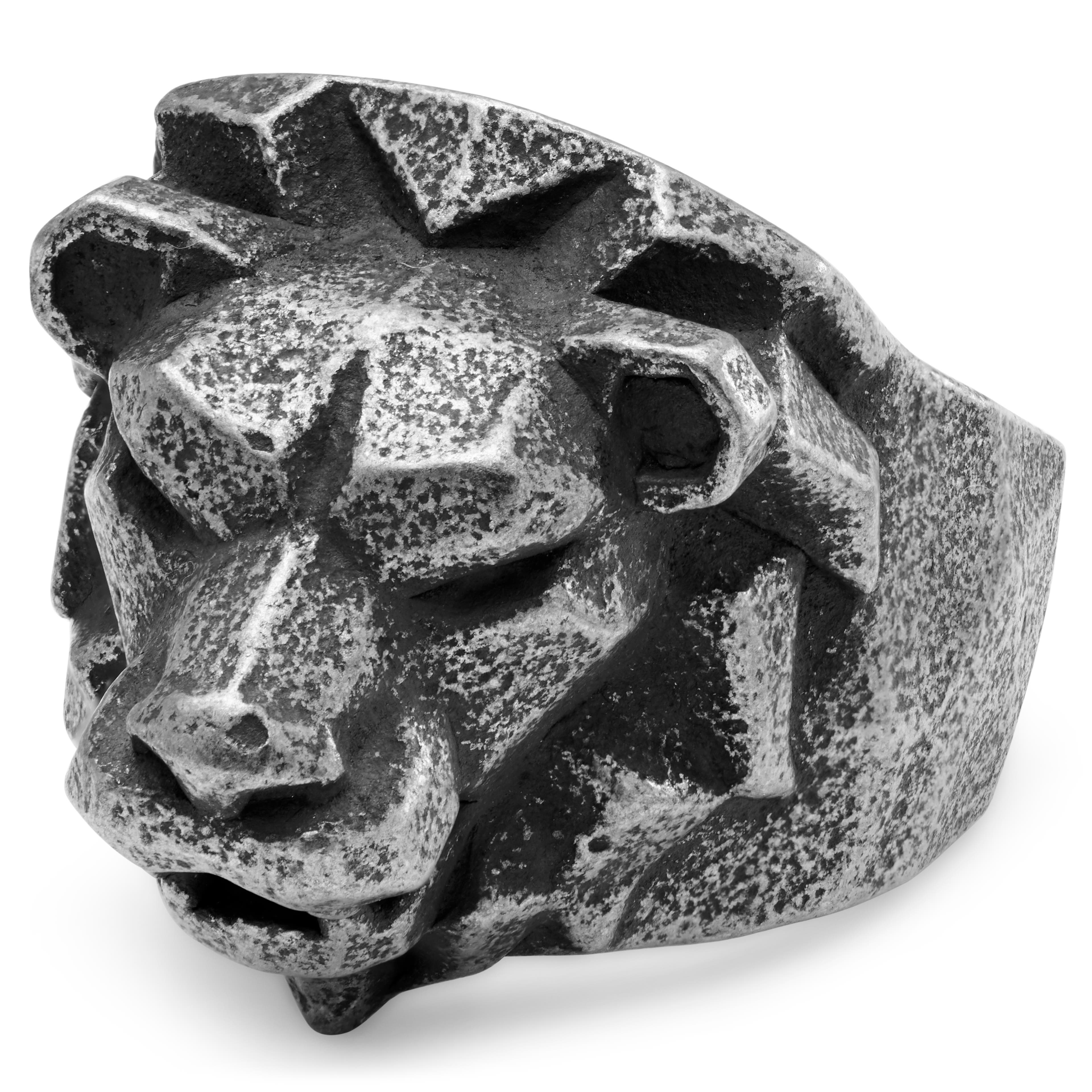 Férfi szürke oroszlánfejes acél pecsétgyűrű