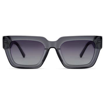 Occasus | Слънчеви очила с дебели полупрозрачни рамки и правоъгълни светлосиви поляризирани стъкла