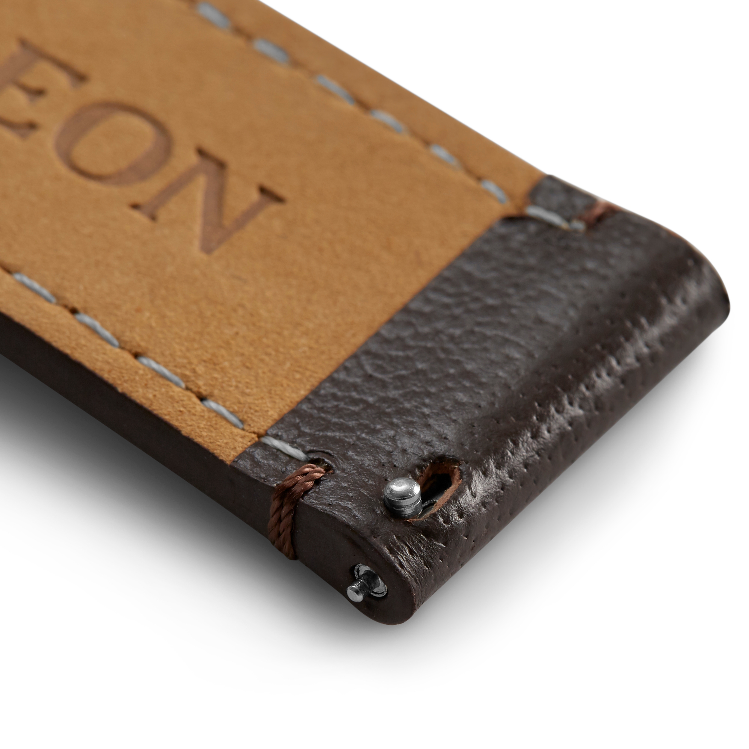 Brown Leather Watch Strap with Gold-Tone Buckle - 4