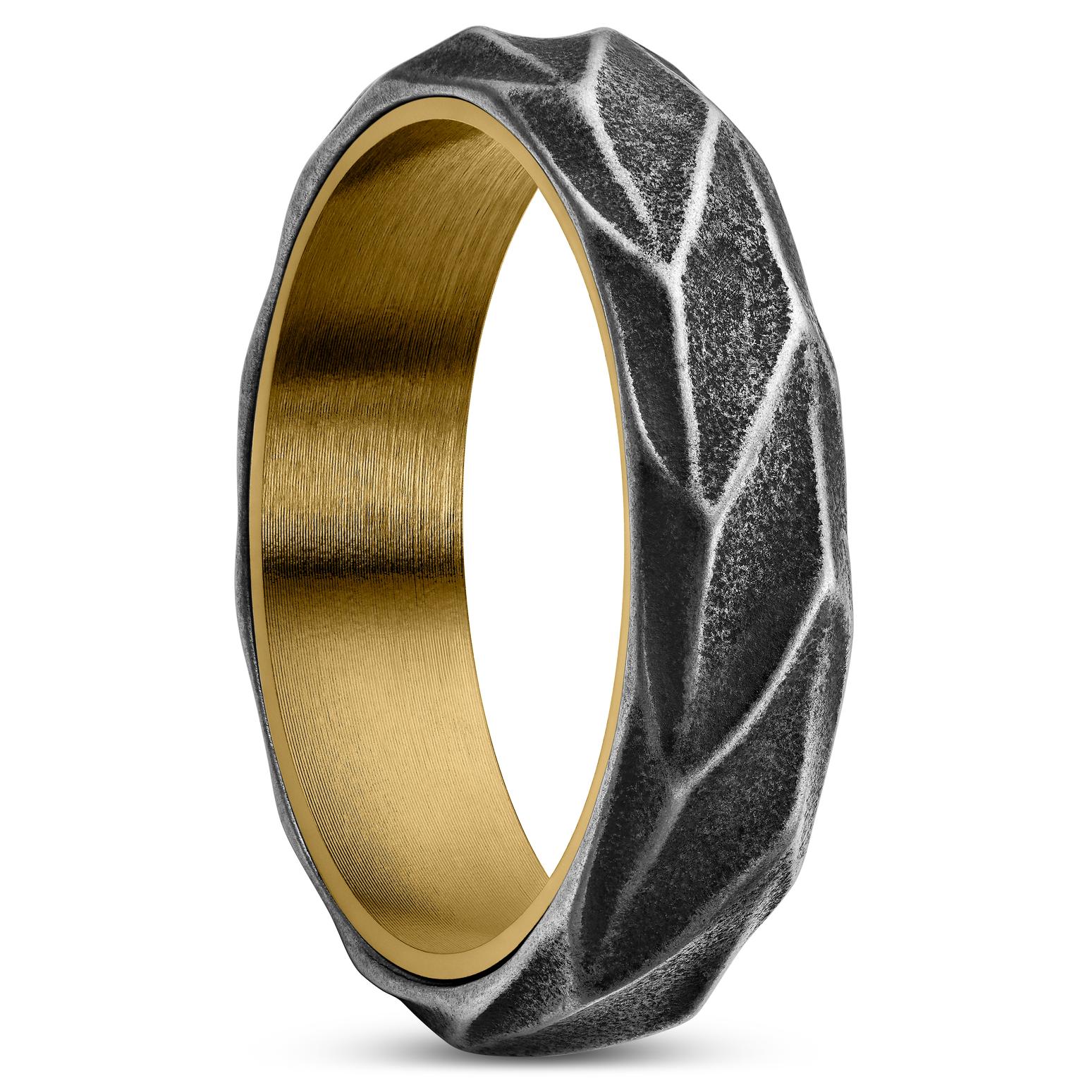 Bague en acier doré & noir vintage Pearce Crux Bague en acier doré & noir vintage Pearce Crux