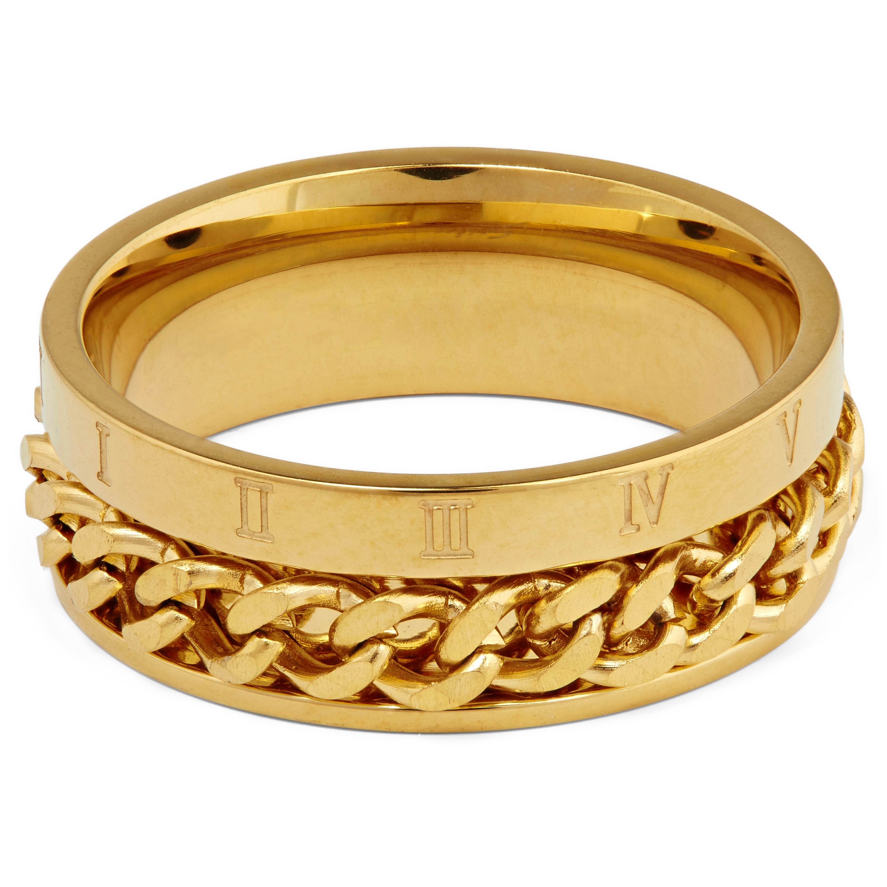 8 mm Gold-Tone With Chunky Chain & Roman Numerals Ring - 2
