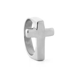 4 mm Silver-Tone Stainless Steel Cross Ring