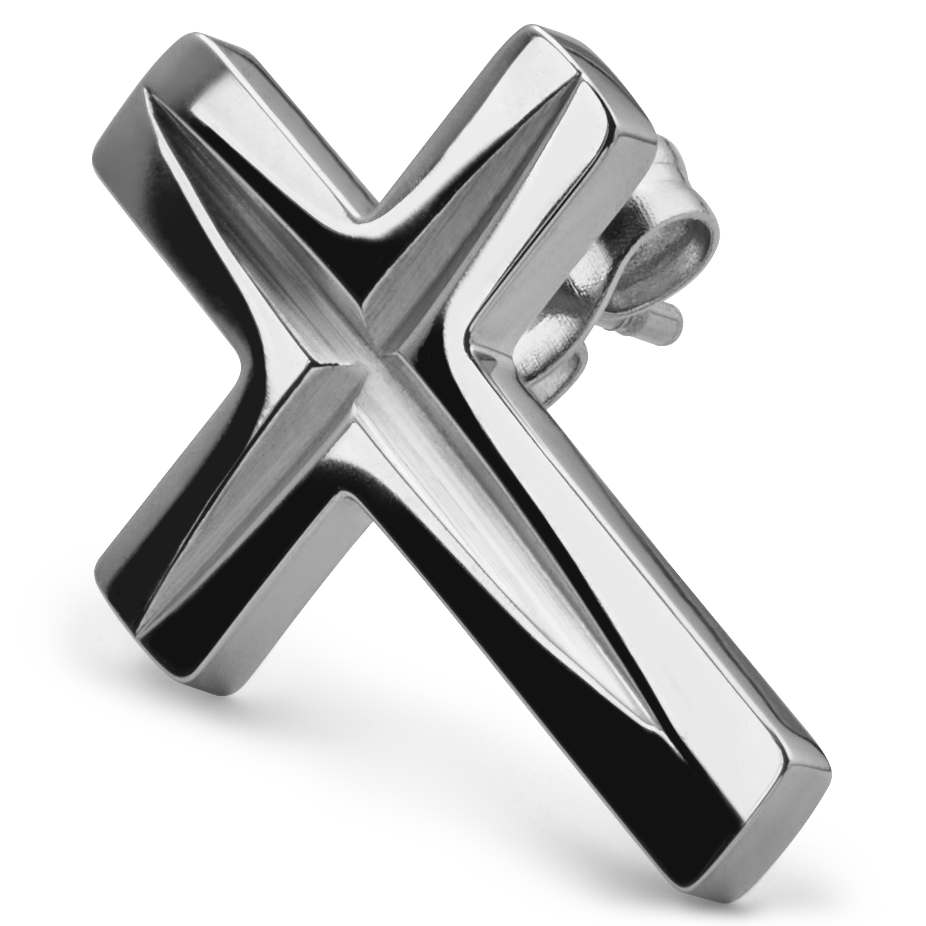 Silver-Tone Stainless Steel Cross Stud Earring
