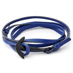 Navy Blue Faux Leather Anchor Bracelet
