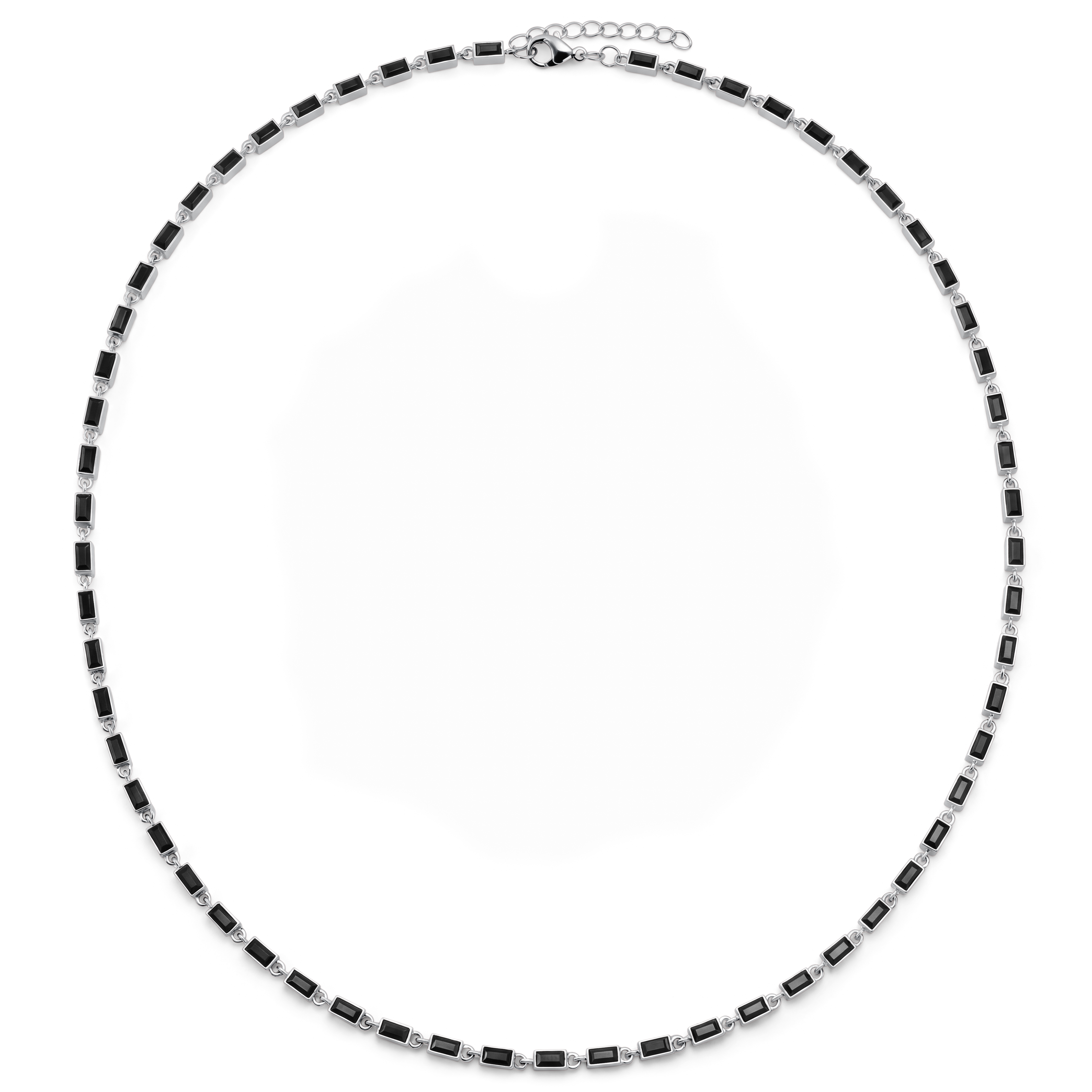 Facet | Silvertonat halsband med svarta kristallglasstenar - 2